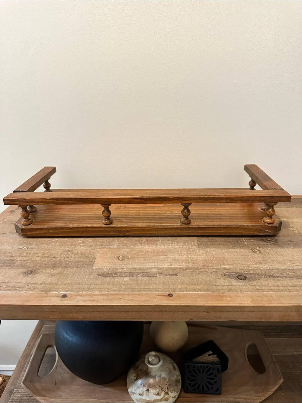 Countertop Vintage Wooden Spindle Rail Spice Rack Shelf - Brown 18 wide X 7 deep